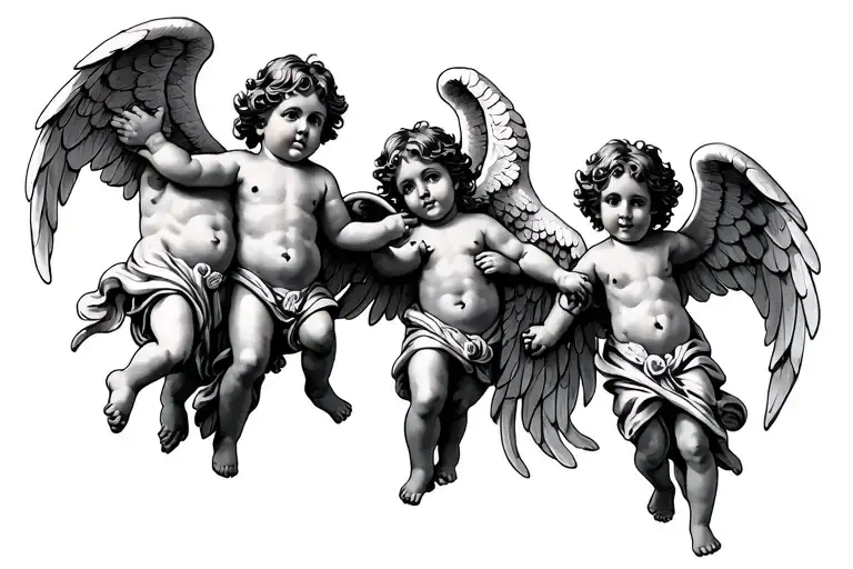 Four Cherubs And A Guardian Angel Wings