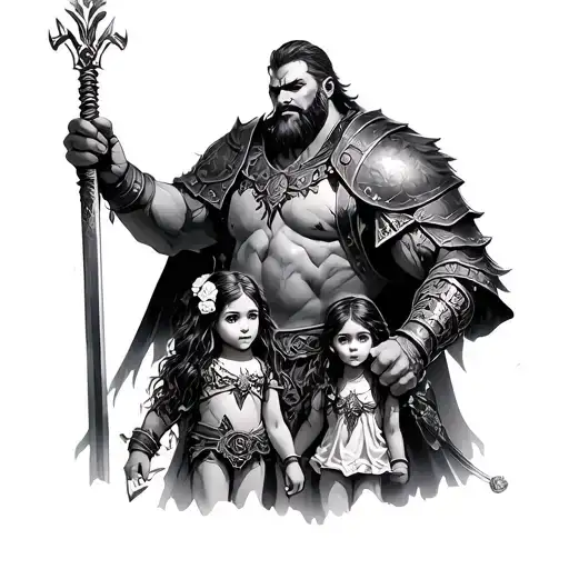 Fantasy Warrior Dad Whit 2 Daugther