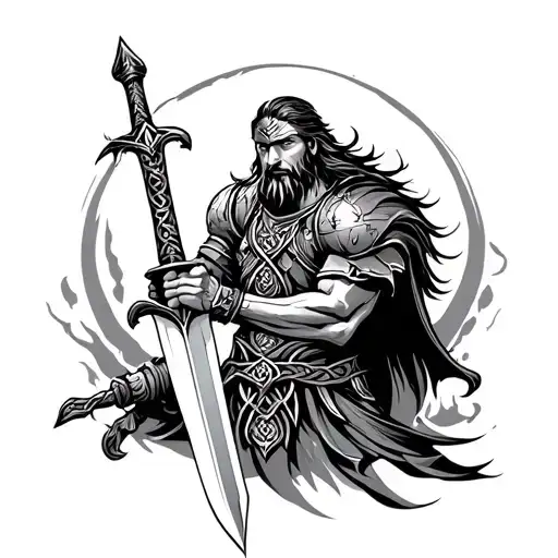 Celtic Warrior Wielding A Sword