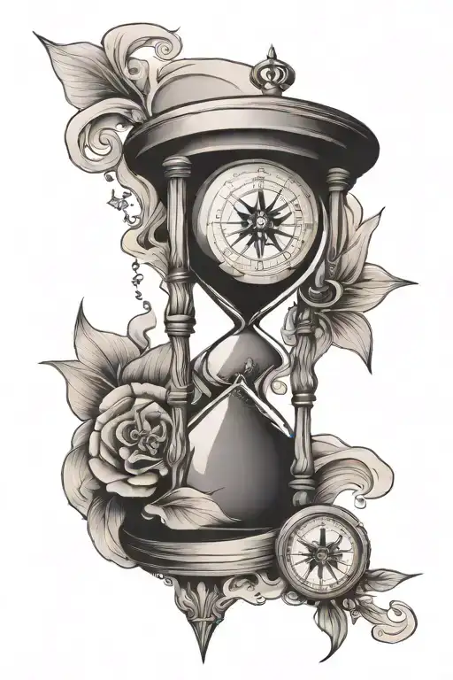 Hour Glass With Sand And Compass Rose