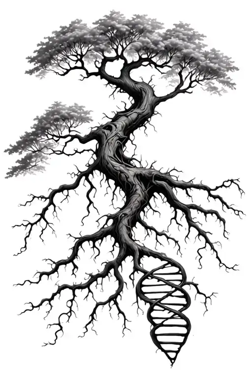 Tree With Roots And Dna Double Helix