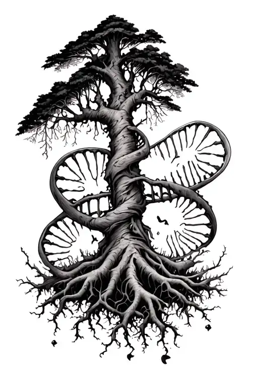 Forest With Roots And Dna Double Helix