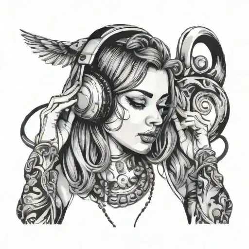 Girl And Headphones Listening To Music