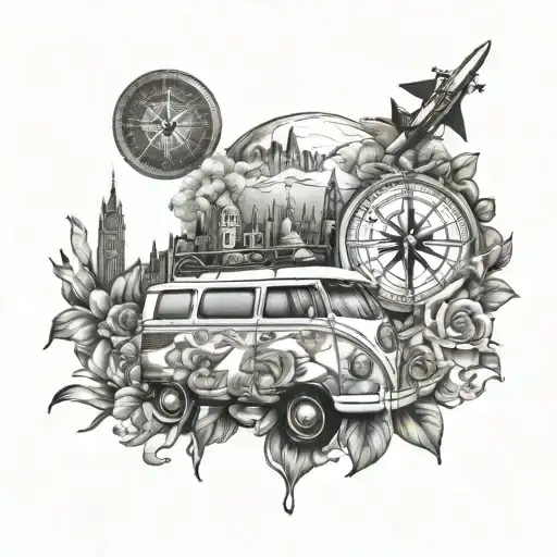 Travel And Flowers And Van And Family And Compass And City Panels