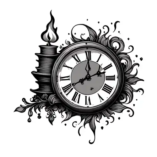 Clock And Candle Burning