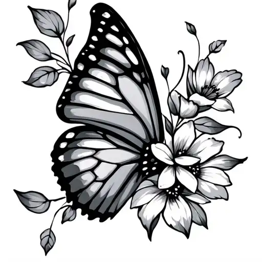 Butterfly Half Floral Wing Attached