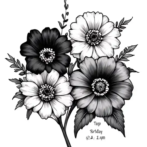 4 Flowers And Each Flower With A Birthday Date