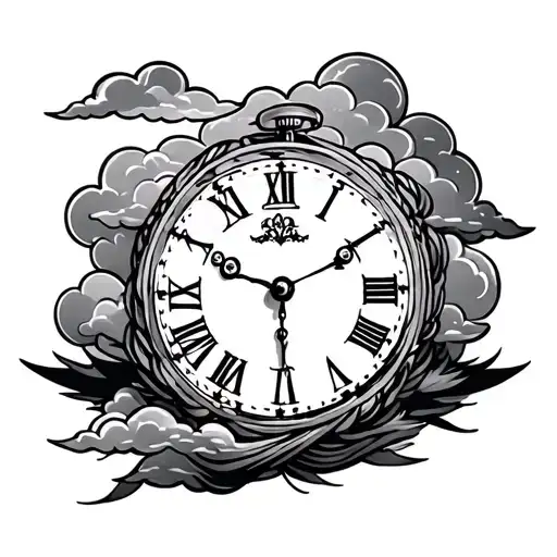 Sleeve Tattoo With Clock Number And Clouds