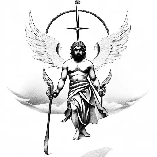 Greek God With Angel Flags