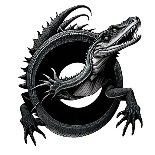 Circle Lizard Bite Himself Of Tale Free Hand Minimalist Sryle