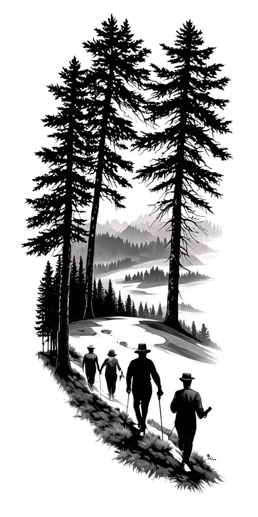 Ansel Adams And Forest And Golf Course And Family Walking