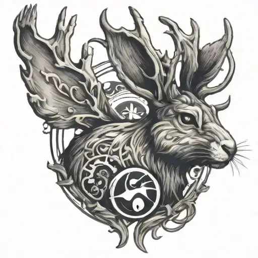 Jackalope Head With Yin Yang Necklace