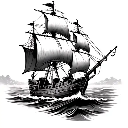 Pirate Ship Large Sails Open Floating