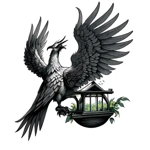Phoenix With Deployed Wings Holding In Its Greenhouses