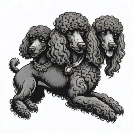 Black Poodle Dog With Three Heads And Teeth Barred
