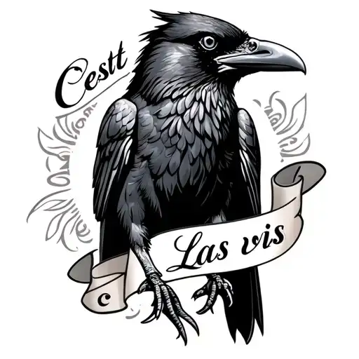 A Raven With The Text Cest Las Vis Incorporated Within