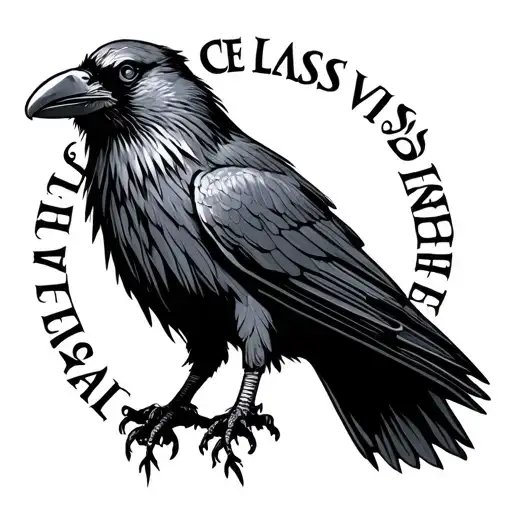 A Neotraditional Raven With The Text Cest Las Vis Incorporated Within