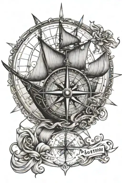 Fishing Boat And Compass Rose Intertwined
