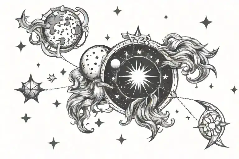 Moon Stars Sun Aquarius Constellation