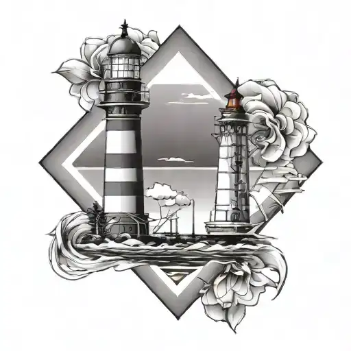 Lighthouse In Diamond Shaped Line Outlining