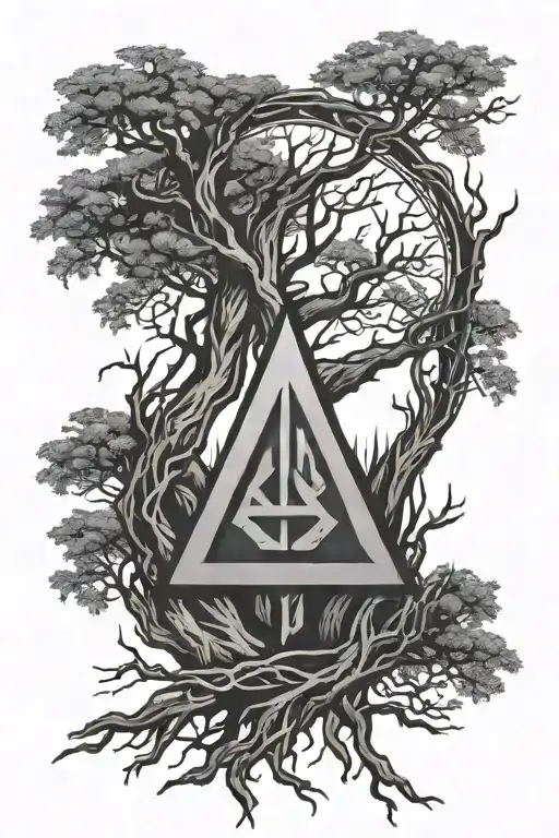 Norse Rune For Hope With Lightning Coming Out With An Eyeball And Tree Roots