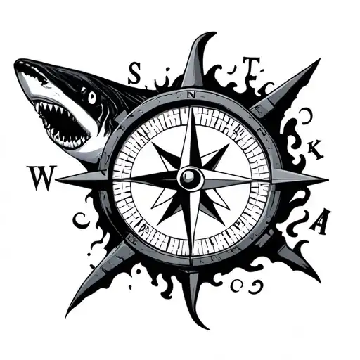 Nautical Compass With Shark Emerging