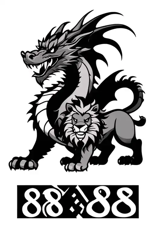 Dragon Next To Lion With Number 88