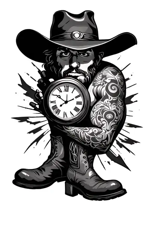 Clock With Cowboy Hat And Boots Coding In His
