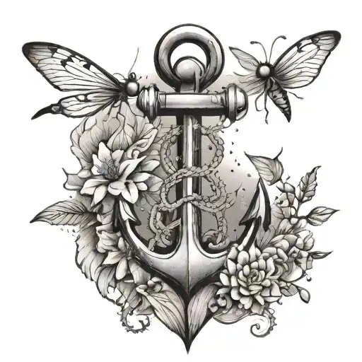 Anchor Surrounded By Dragonflies Flying