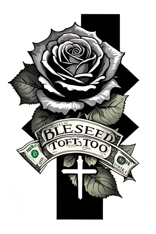 Roses And Money With A Cross And Blessed Letters