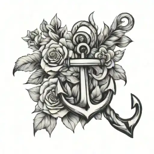 Anchor Surrounded By Flowers