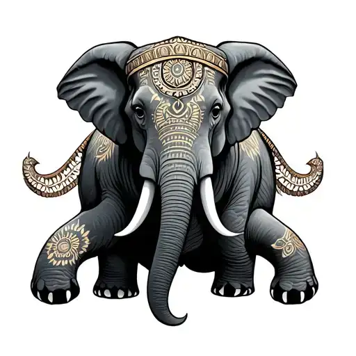 Elephant Adorned With Traditional