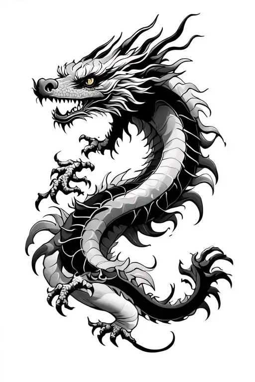 Chinese Dragon Wrapped With A Line Art And Light Shading Look