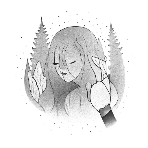 Girl In The Forest With Glowing Hand