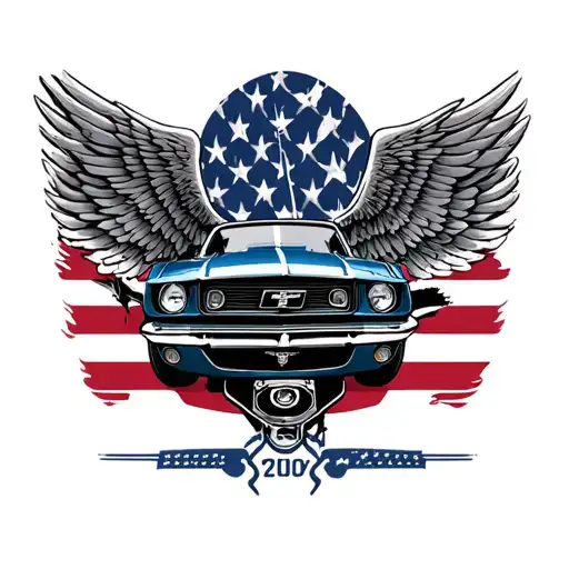 Mustang 1965 And Road Glide Cvo St 2024 And American Flag And Piston