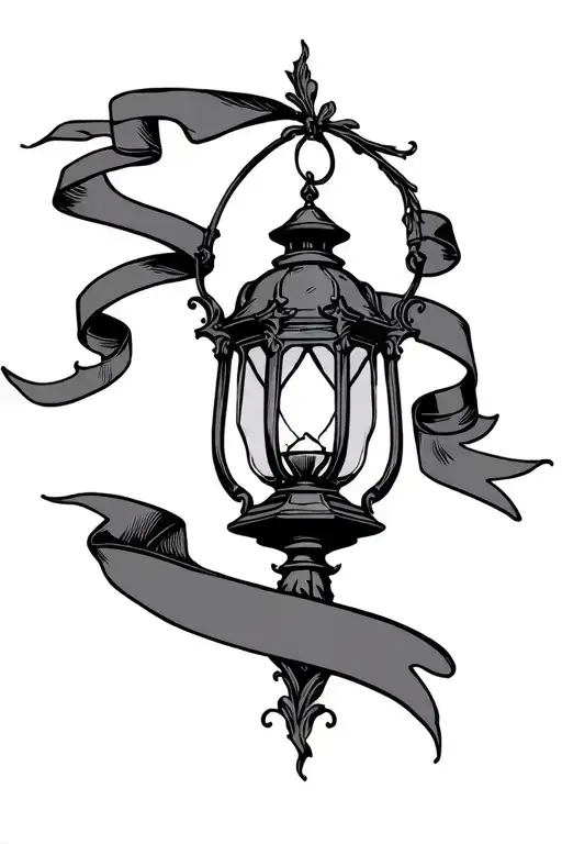 Gothic Lantern With Long Ribbon Banner Across Top And Bottom