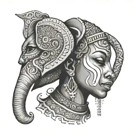 Black Woman W Elephant Head