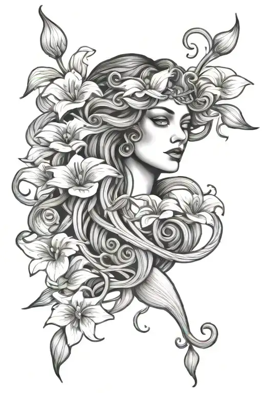 Pretty Medusa With Calla Lily Flowers Intertwined