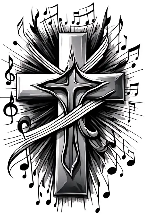 Cross And Music Notes Intertwined