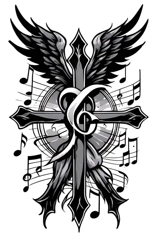 Cross And Music Notes Intertwined Within