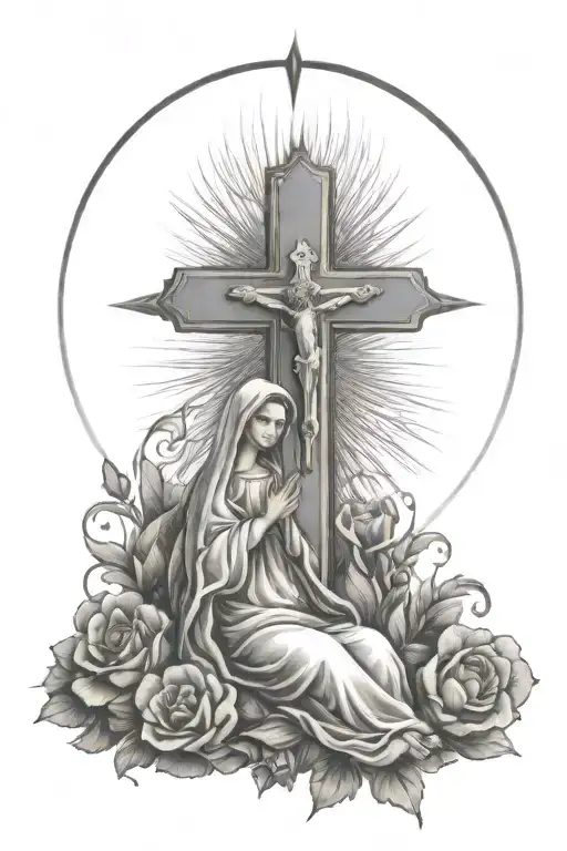 Cross With Mary Praying