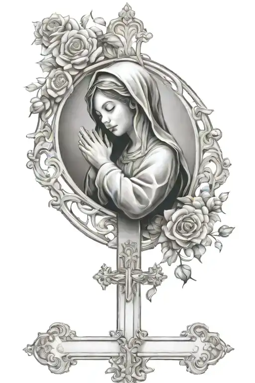 Cross With Mary Praying