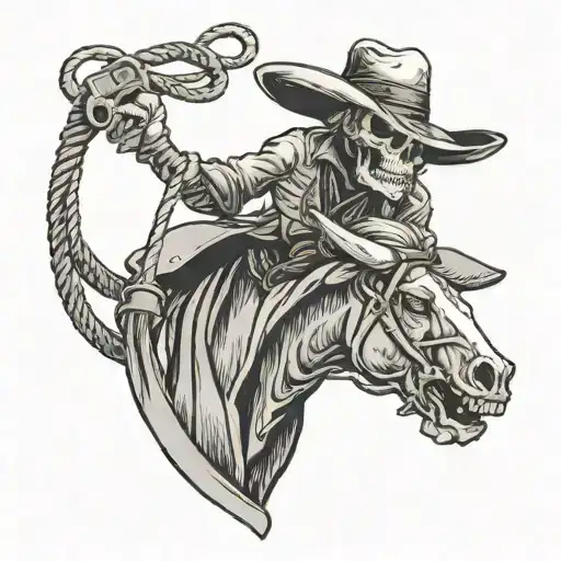 Skelton With Lasso Wearing A Cowboy Hat