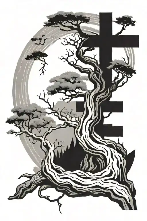 Cross And Bonsai Intertwined