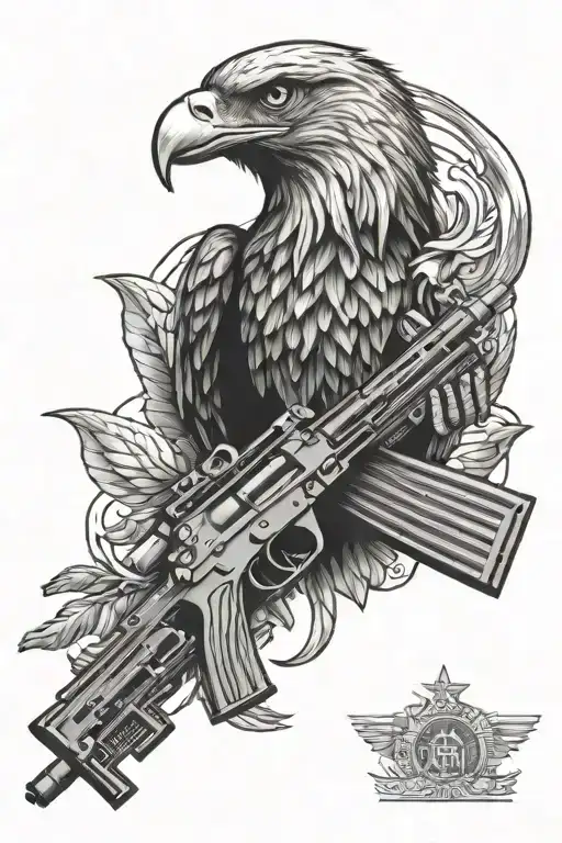 Falg Withe A American Eagle And Machine Gun