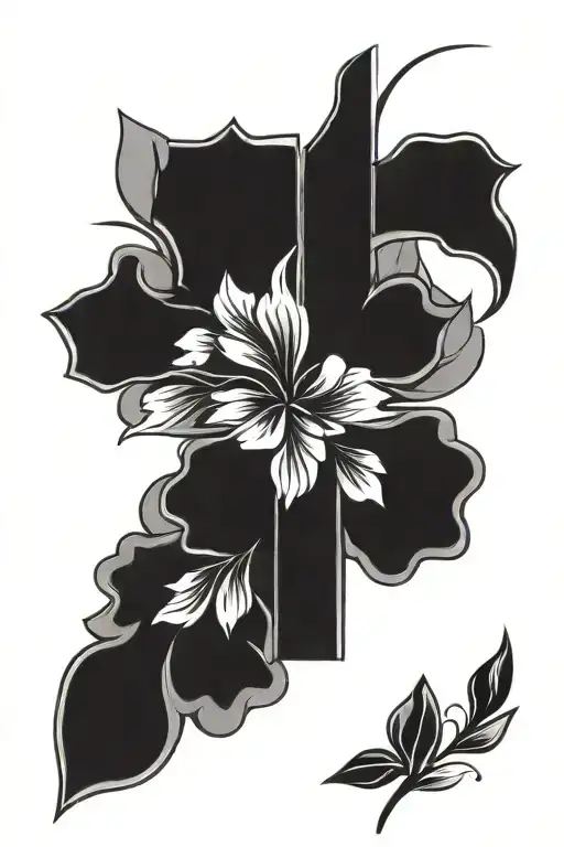 Simple Line Cross With Flowers