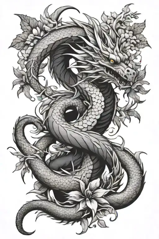 Dragon And Plants Intertwined