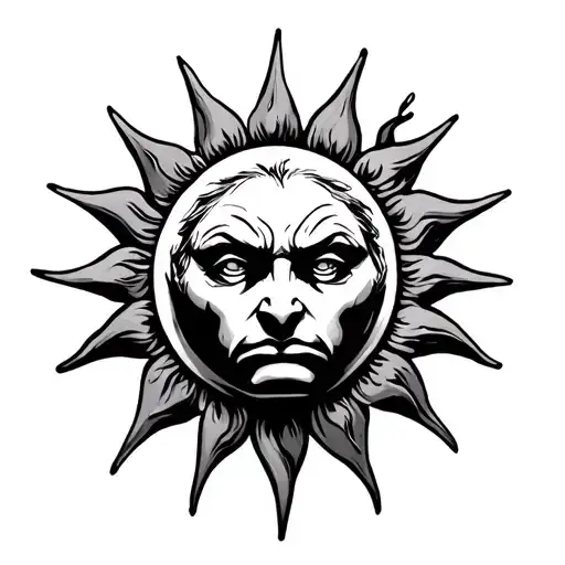 Simple Sun In Splendour With Simple Gargoyle Face In The Middle