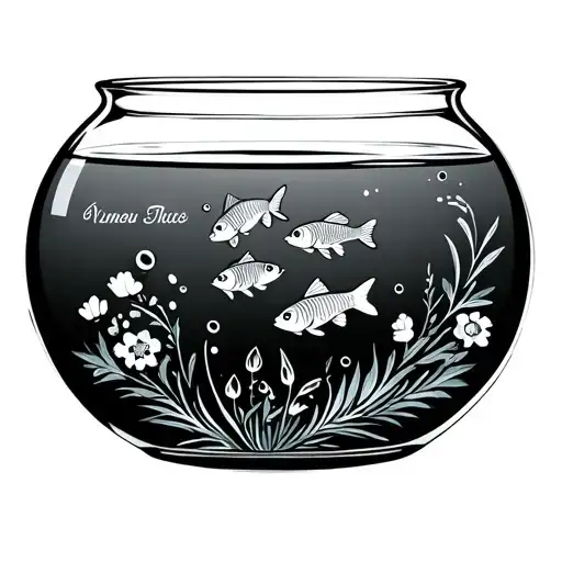 Fish Bowl With Two Fish With Bubbles Displaying Names And Wildflowers