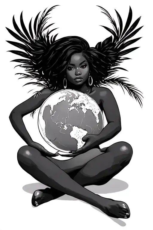 Black Woman Sitting Holding The World